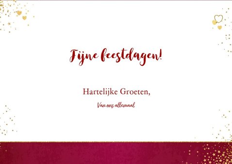 Kerst klassiek rode foto kaart met gouden sterren en hartjes 3
