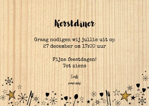 Kerst originele uitnodiging kerstdiner hout en bestek 3