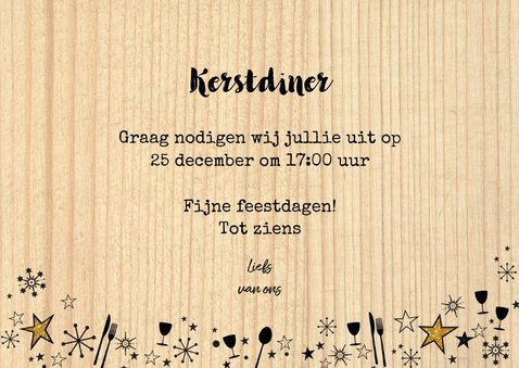 Kerst originele uitnodiging kerstdiner hout en bestek 3