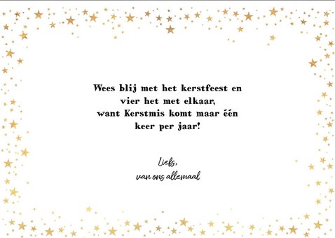 Kerst stijlvolle foto kaart met vele goudkleurige sterretjes 3