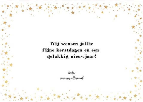 Kerst stijlvolle rode foto kaart met goudkleurige sterretjes 3
