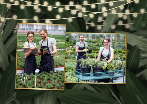 Kerst-verhuiskaart bedrijf bladeren met gouden accenten 2