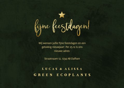 Kerst-verhuiskaart bedrijf bladeren met gouden accenten 3