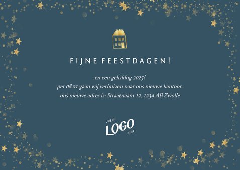 Kerst-verhuiskaart bedrijf met foto en gouden pand 3