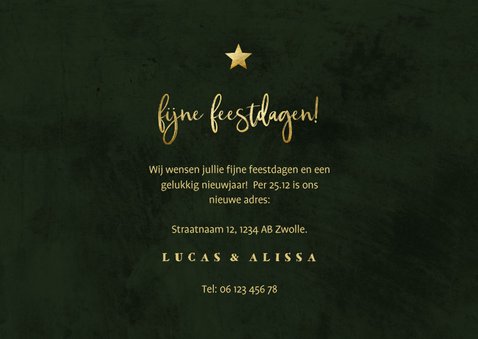 Kerst-verhuiskaart jungle bladeren met gouden accenten 3