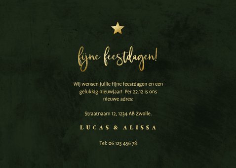 Kerst-verhuiskaart jungle bladeren met gouden accenten 3