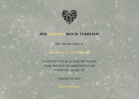 Kerst verhuiskaart panterprint huisje, foto en spetters 3