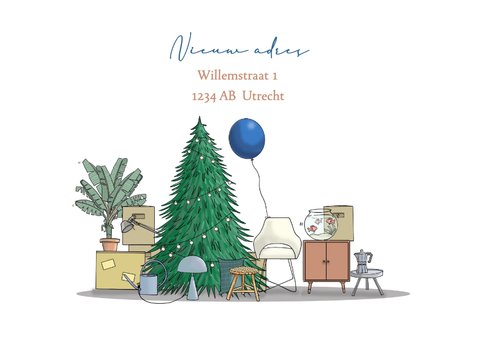 Kerst verhuiskaart vw pickup blauw met verhuisspullen 3