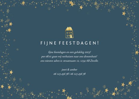 Kerst-verhuiskaartje met foto en gouden huisje 3