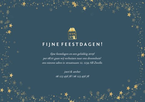 Kerst-verhuiskaartje met foto en gouden huisje 3