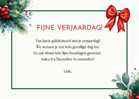 Kerst verjaardagskaart Merry Birthday met hulst takjes 3
