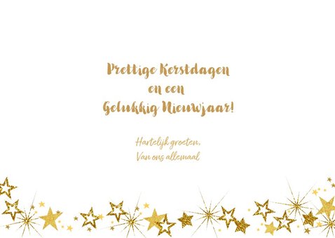 Kerst vrolijke hippe fotokaart met goudkleurige sterren. 3