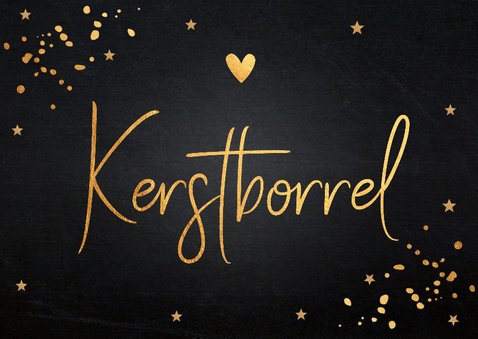 Kerstborrel uitnodiging gouden confetti krijtbord 2