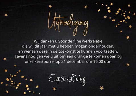 Kerstborrel uitnodiging gouden confetti krijtbord 3