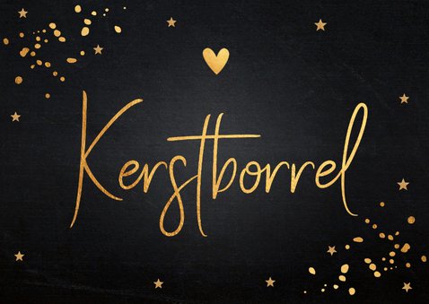 Kerstborrel uitnodiging zwart goudlook confetti 2