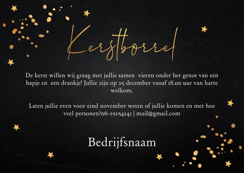 Kerstborrel uitnodiging zwart goudlook confetti 3