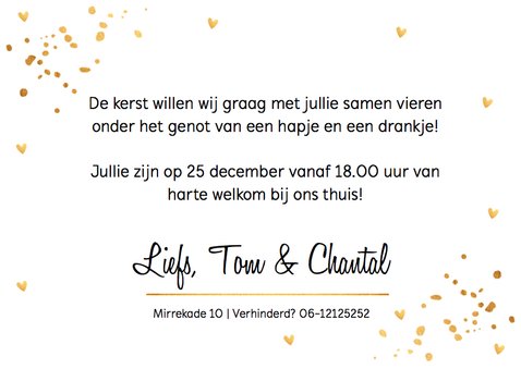Kerstdiner uitnodiging confetti goud 3
