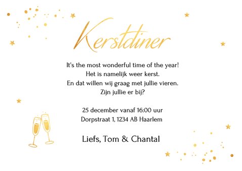 Kerstdiner uitnodiging wit confetti goudlook 3