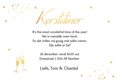 Kerstdiner uitnodiging wit confetti goudlook 3