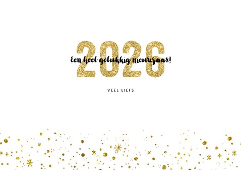Kerstkaart 2026 goud glitter letters groot 3