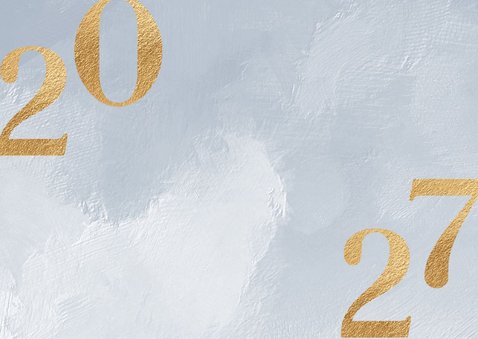 Kerstkaart 2027 goud getal met blauwe verf 2