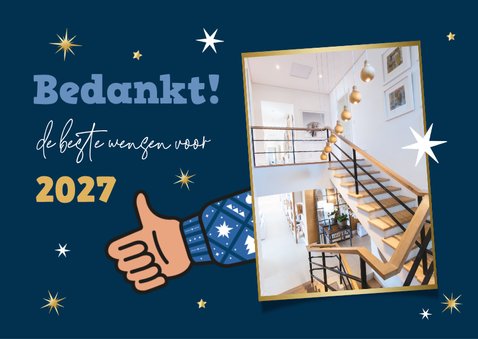 Kerstkaart bedankt klusbedrijf duim sterren foto 2