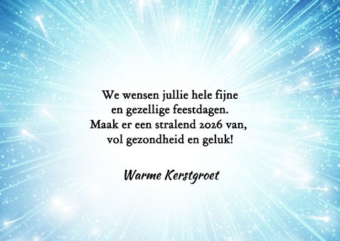 Kerstkaart blauwe kerstbal in licht 2026 3