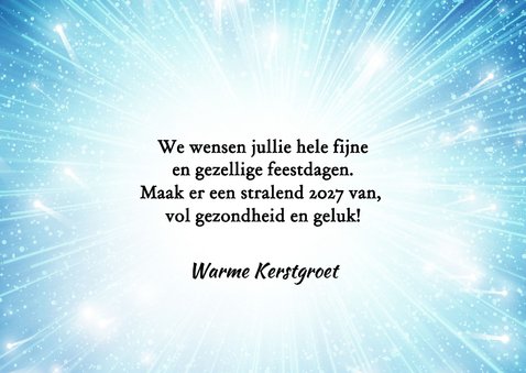 Kerstkaart blauwe kerstbal in licht 2027 3