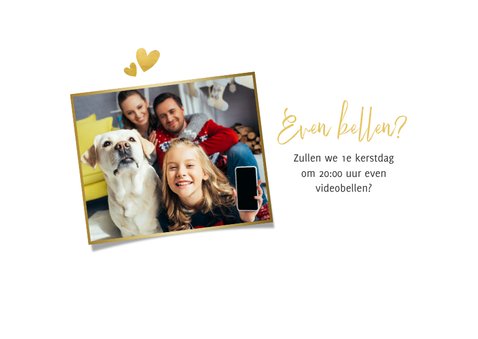 Kerstkaart corona fotokaart liefde hartjes goud missen 2