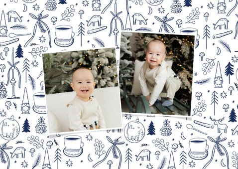 Kerstkaart Delfts blauwe tekeningen foto's fijne kerst 2