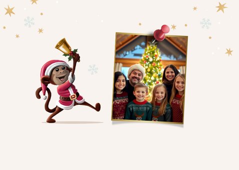 Kerstkaart diertjes jaartal als pakjes op weg naar kerstboom 2