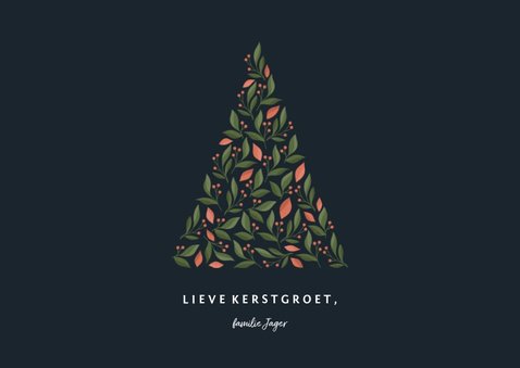 Kerstkaart donker met botanische kerstboom en foto 3