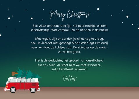 Kerstkaart driving home for christmas foto kerstboom 3