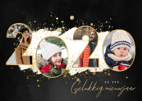 Kerstkaart fijne feestdagen fotocollage 2020 gouden spetters 2