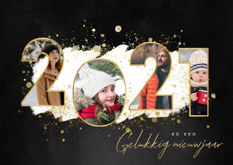 Kerstkaart fijne feestdagen fotocollage 2021 gouden spetters 2