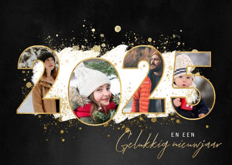 Kerstkaart fijne feestdagen fotocollage 2025 gouden spetters 2