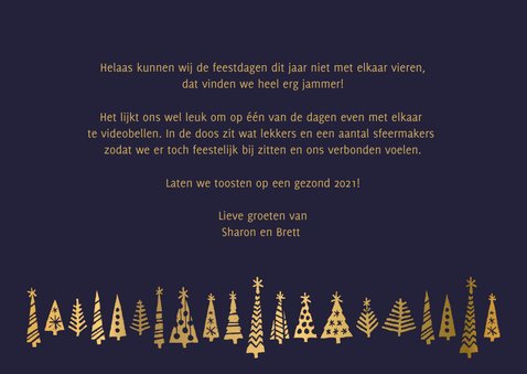 Kerstkaart fijne feestdagen samen op afstand goudlook 3