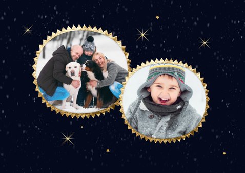 Kerstkaart foto pinguïn winter sneeuw sterren feestdagen 2