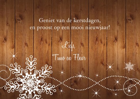 Kerstkaart foto sneeuwvlokken hout - LB 3