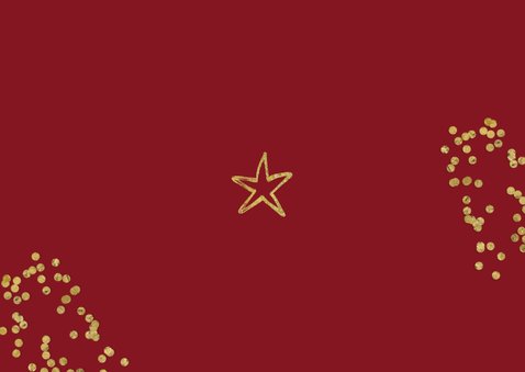 Kerstkaart fotocollage goud ster confetti Achterkant