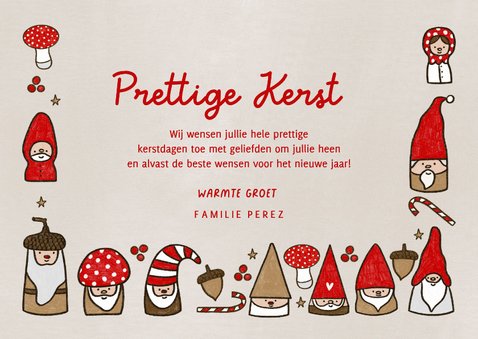 Kerstkaart fotocollage kabouters paddestoelen 3