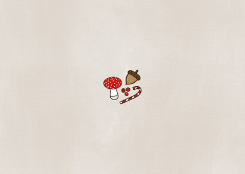 Kerstkaart fotocollage kabouters paddestoelen Achterkant