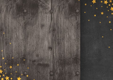 Kerstkaart fotocollage met meertalige ster en gouden sterren Achterkant