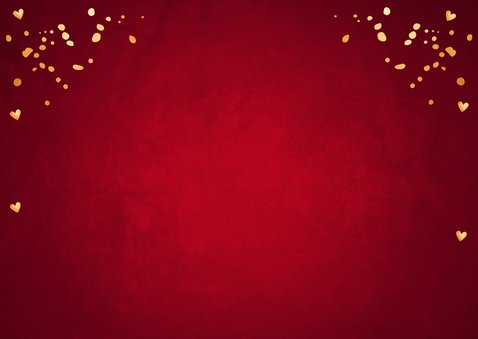 Kerstkaart fotocollage rood confetti goudlook Achterkant