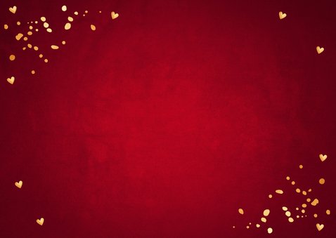 Kerstkaart fotocollage rood confetti goudlook Achterkant