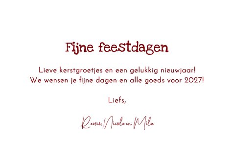 Kerstkaart fotocollage strik roze rood sneeuw hip 3