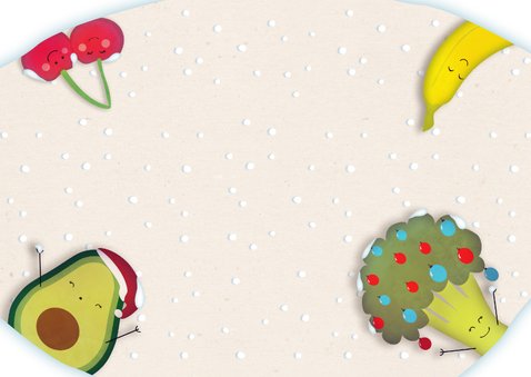 Kerstkaart Fruit & Groente - Stay save, stay healthy Achterkant