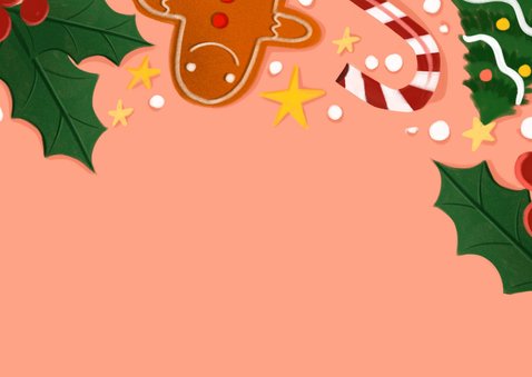 Kerstkaart gingerbread en zuurstokken 2