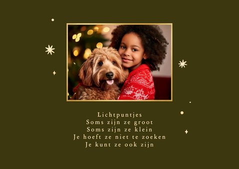 Kerstkaart gouden sterren en grote eigen foto 2