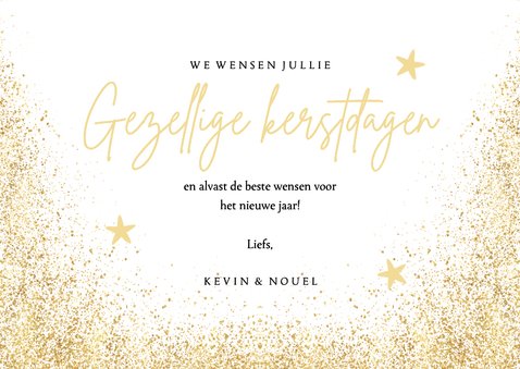 Kerstkaart grote foto en gouden rand gezellige kerstdagen 3